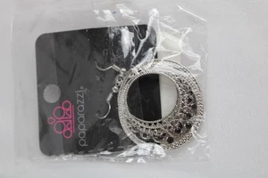 1,5" NEU PAPARAZZI SYMBOL DOPPEL CREOLEN OHRRINGE, SILBERFARBEN, SCHWARZE STRASSSTEINE - Bild 1 von 2