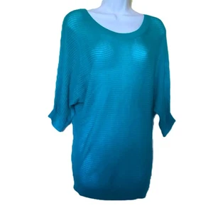 New Express Blue Top Tunic Stretch Loose Knit Sweater Short Sleeve NWOT Sz S - Picture 1 of 5