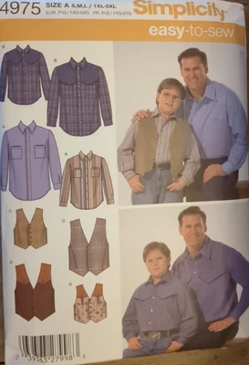 SIMPLICITY Pattern #4975 HUSKY BOY & TALL MEN'S SHIRT & VEST S-L/ 1X- 5XL UC/FF - Image 1 of 4