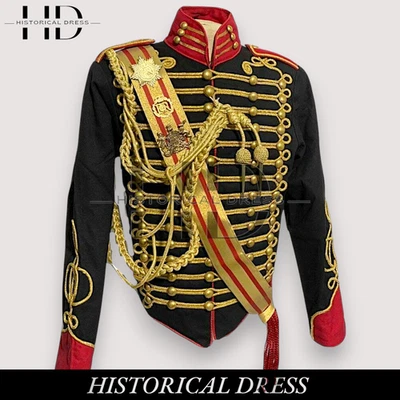 Nuevo Abrigo Hombre Trenzado Dorado Húsar Oficiales Negro Rojo, sin medallas militares Foto 1 de 4