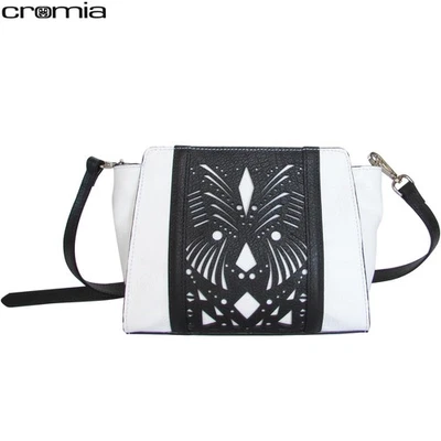 $195 CROMIA Bolso Bandolera Pequeño Monedero Cuero Blanco con Patrón Geométrico Negro Foto 1 de 4