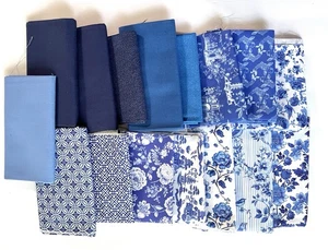 16 Fat Quarters Quilt Fabric Blue Solids Florals Prints 100% Cotton 18x22 - Picture 1 of 4