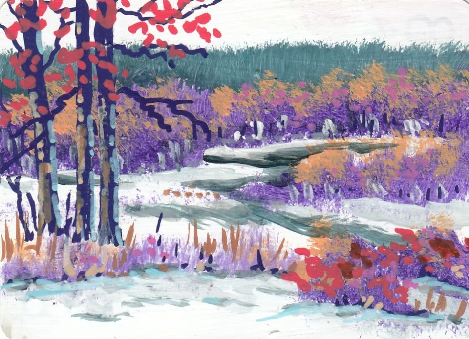 Mini orig ACEO painting Okla Winter landscape #1 ~P Conyers - Image 1 of 1