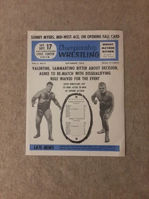 1966 Championship Wrestling Program Revanche Johnny Valentine & Bruno Sammartino - Imagem 1 de 4