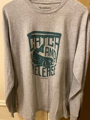 Simms Fishing Shirt Men's Large Gray Long Sleeve Catch And Release - Image 1 of 4