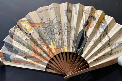 Antiguo abanico plegable de 1906 litografía restaurante Henry impreso en Francia Devambez Foto 1 de 4