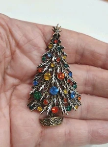Broche prendedor vintage ARTE firmado GT estrás nieve árbol de Navidad 2 1/4", J15 - Imagen 1 de 4