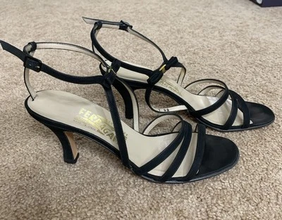 Salvatore Ferragamo Correa Negra Tacón Alto 58150806 Monroe Talla 7AA Foto 1 de 4