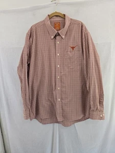 Antigua Burnt Orange Gingham Longhorns Button Up Cotton Shirt. Mens Size XXL - Picture 1 of 8