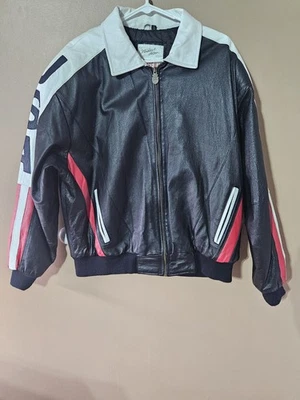 Vintage Michael Hoban WhereMi USA Flag Leather Bomber Jacket Men's Size XL - Image 1 of 4