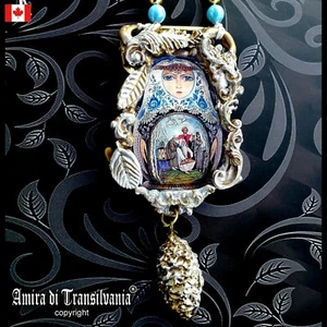 jewelry woman fashion necklace pendant russian vintage charm doll ooak matrioska - Foto 1 di 24