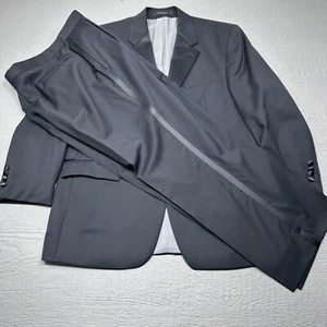 Calvin Klein Tuxedo Suit Mens 42 Black Wool Notch Lapel 35X28 Pants Short - Picture 1 of 24