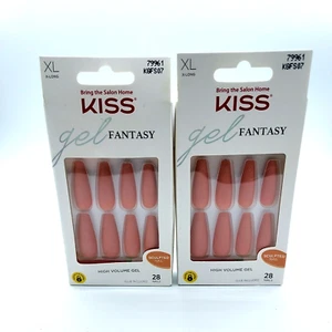 2 KISS Gel Fantasy Pegamento en Uñas Stiletto Extra Largas Rosa Malva Mate Suave - Imagen 1 de 2