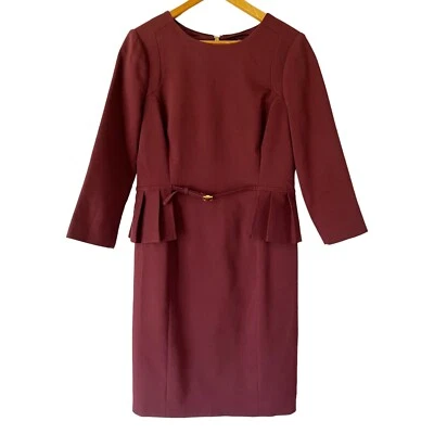 Ivanka Trump Maroon Fitted Ruffle Long Sleeve Sheath Dress Size 4 - Image 1 of 4
