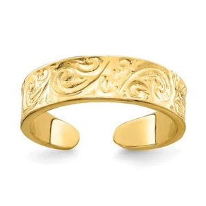 14k Yellow Gold Adjustable Scroll Pattern Toe Ring - Picture 1 of 4