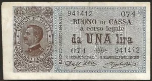 Italien - Banknote Von 1 Lire 19-08-1914 Hervorragend / Sup ! P #36 - Bild 1 von 2