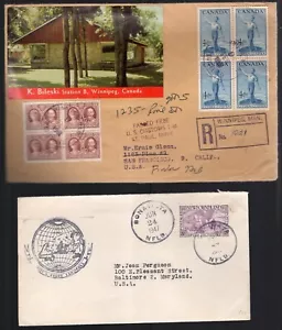 Neufundland 1947 Cabot FDC + 1961 Bileski Cover mit Neufundland #165 Block - Bild 1 von 1
