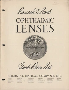 Rare 1942 Bausch & Lomb War Year Catalog Opthalmic Lenses Stock Price List - Picture 1 of 3