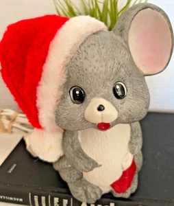 De Colección Navidad Ratón Gris 6.5" Noche Lite Decoración de Navidad con Sombrero de Papá Noel Hecho en Taiwán - Imagen 1 de 6