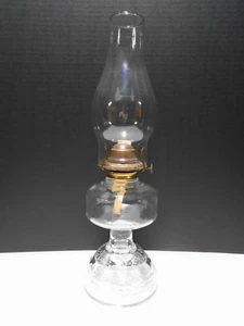 Vintage Heavy Clear Glass Oil Lamp with Eagle Burner and Clear Glass Chimney - Picture 1 of 6