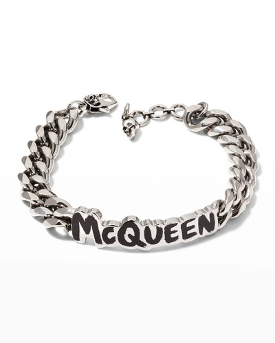 Bracciale catena metallo palladio placca logo graffiti ALEXANDER MCQUEEN taglia unica