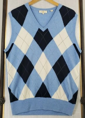 Chaleco Suéter Informal PETER MILLAR Mediano 100% Cachemira Pura Para Hombres Azul Argyle Golf Foto 1 de 4