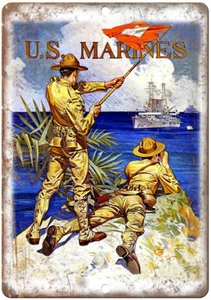 US Marine Core Vintage Poster Art 12" x 9" Reproduction Metal Sign M64 - Picture 1 of 1
