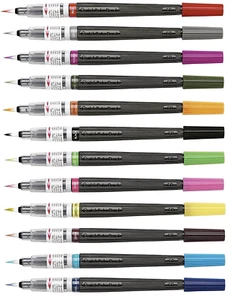 Pentel Arts Colour Brush Pen Manga Calligraphy Drawing Water Based Refillable - Picture 1 of 20