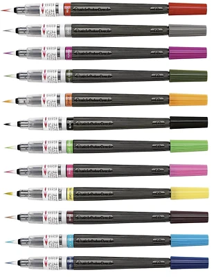 Pentel Arts Colour Brush Pen Manga Calligraphy Drawing Water Based Refillable - Image 1 of 4