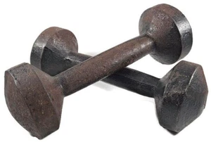 PAIR CAST IRON DUMBELLS Hand Weights 3 LB ea. Authentic Vintage Gym Equipment - Picture 1 of 12