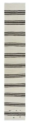 2x10 Ft Vintage Anatolian Narrow Kilim Runner in Cream with Dark Brown Stripes - Image 1 of 4