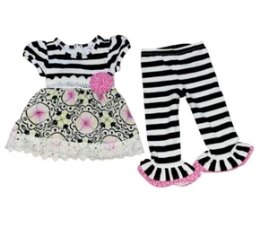 Counting Daisies Baby Size 18 Month Floral Stripes Fit & Flare Dress W/ Leggings - Picture 1 of 3