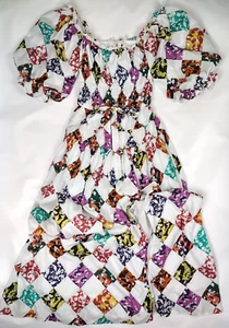 Love The Label Anthropologie Amelia Maxikleid S gesmokt Puffärmel weiß Print - Bild 1 von 14