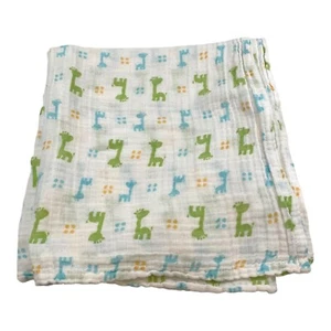 Baby Starters Lightweight Muslin Security Blanket Giraffe Print Blue Green - Picture 1 of 6