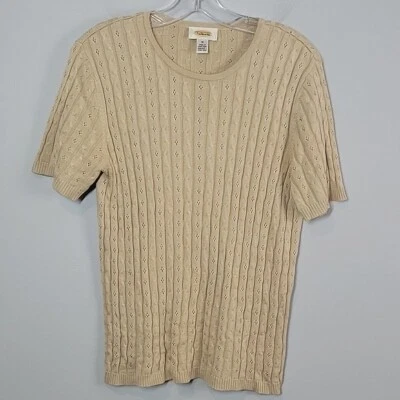 Vintage Talbots 100% Silk cream eyelet sweater womens size medium short sleeves - Image 1 of 4