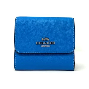 Coach kleine dreifach gefaltete Geldbörse in elektrischem blauem Leder CF427 neu mit Etikett - Bild 1 von 8