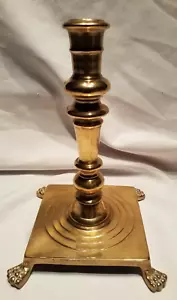 Vintage Solid Brass Footed Candle Holder Wide Heavy Base Retro Decor Collectible - Picture 1 of 12