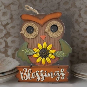 OWL-Wooden & Metal Owl Wall Hanging “Blessings” MCM Hippie Art - Picture 1 of 7