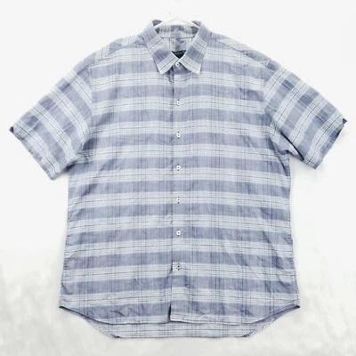 Camisa Zachary Prell Hombre XL Azul Blanco A Cuadros Lino Manga Corta Clásica Abotonada Foto 1 de 4