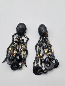 Geschwärzte Perlen 90er Statement irisierende Ohrhänger 4" - Bild 1 von 4