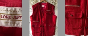 Vintage 50er LORD JEFF SPORTSWEAR WOLLWESTE GEFÜTTERT ROT HERREN JAGD MESSING REISSVERSCHLÜSSE M - Bild 1 von 9