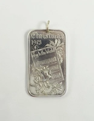 Barra de plata de ley fina .999 Madison Mint Joy to the World Navidad 1973 1 oz Foto 1 de 4