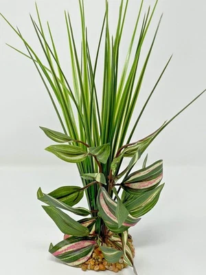 Combo de mezcla de hierba de espiga verde y judío rosa de 13" 818C, base de piedra, artificial realista Foto 1 de 4