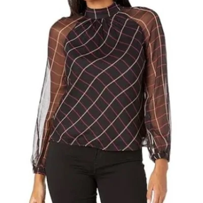 Milly Sioane оконной панели печати шелк шифоновое верхний черный розовый блузка чистый рукава L - Изображение 1 из 4