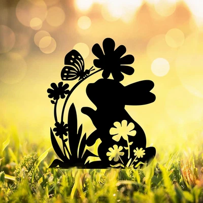 Conejito Jardín Estatuas Metal Conejo Patio Arte Liquidación Exterior Negro Conejo Decoración  Foto 1 de 4