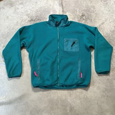 Vintage 90s Patagonia Sz L Teal Green Blue Fleece Jacket Made in USA Deep Pile - Image 1 of 4