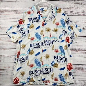 Busch Light Hawaiian Shirt Men’s XL White Rayon Beer Logo Camp Button Front - Picture 1 of 7