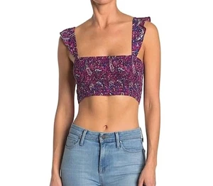 Nanette Lepore Suzie Ruffle Crop Top Size L Purple Paisley  - Picture 1 of 9
