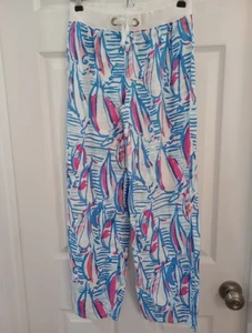 Lilly Pulitzer 100% Linen Pants Girls Large 8-10 Elastic Waist Beach Sailboat - Picture 1 of 10