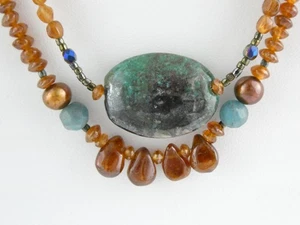Collana in argento sterling ambra crisocolla multi gemma due fili 17,5 in 19 g - Foto 1 di 22